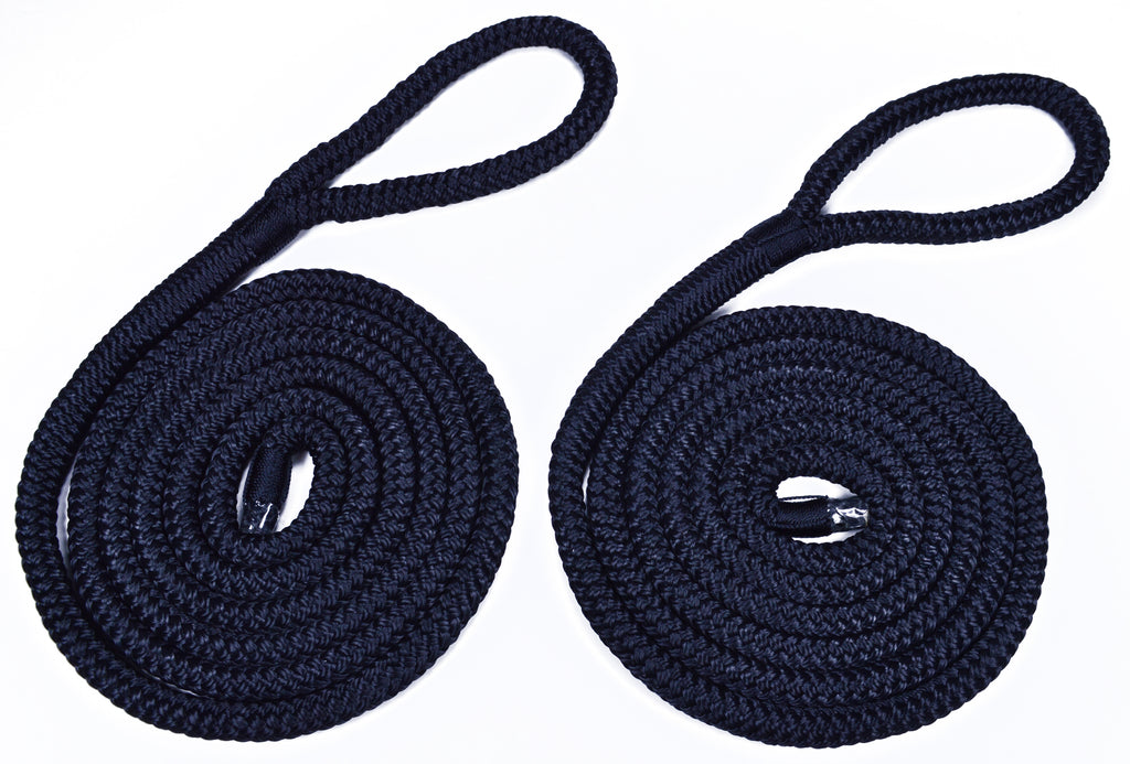3/8" Black Fender Line For Boats - Double Braided Nylon 6 Feet Marine Rope - 2 Pack